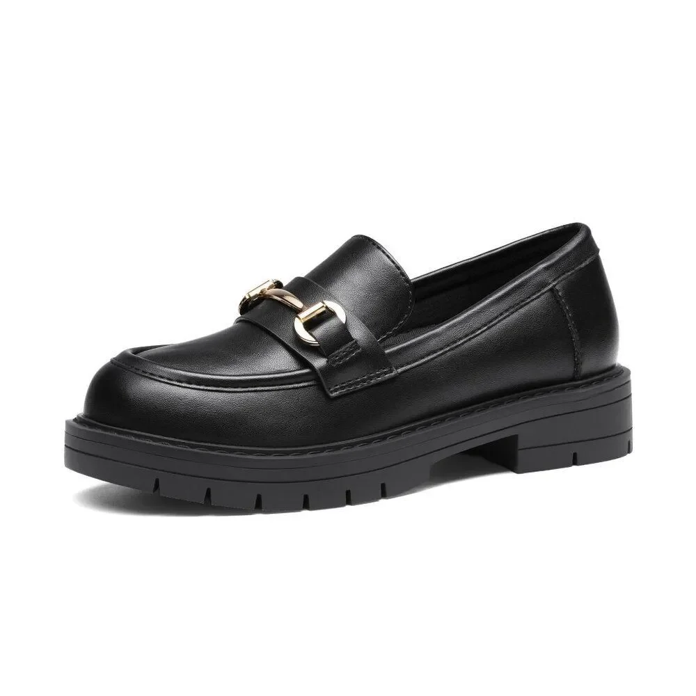 Classic Chunky Black Horsebit Loafers Kids School Uniform Dress Shoes Girl